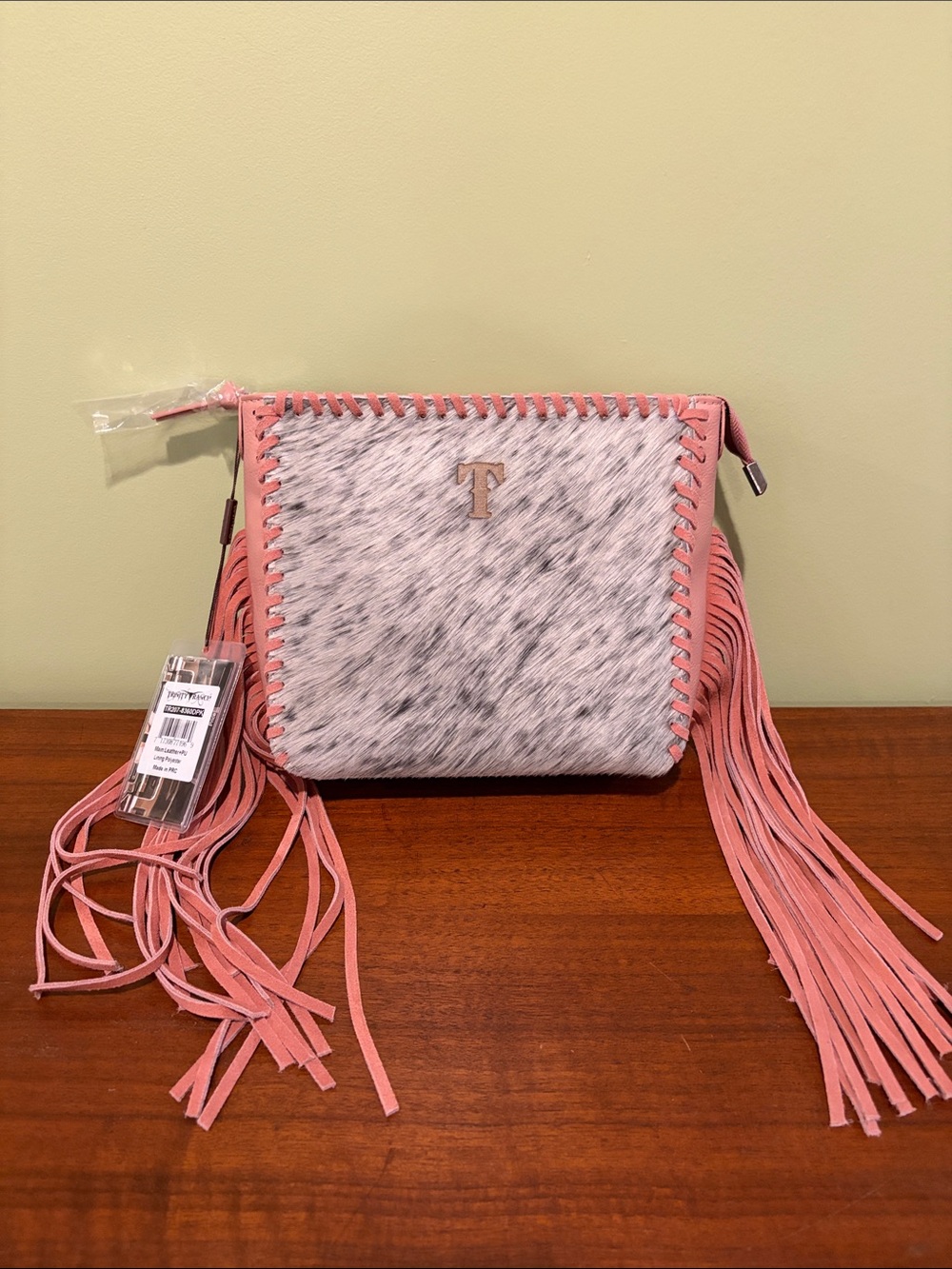 Trinity Ranch Pink Fringe Cowhide Front Crossbody.